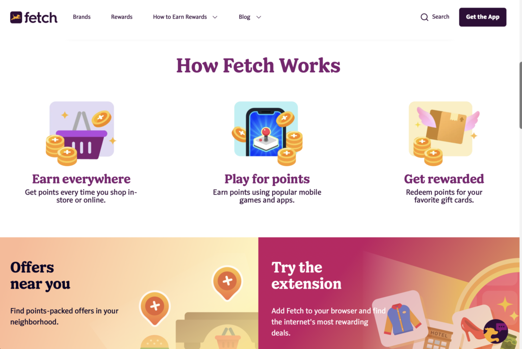 screenshot of the Fetch website one of the apps to save money